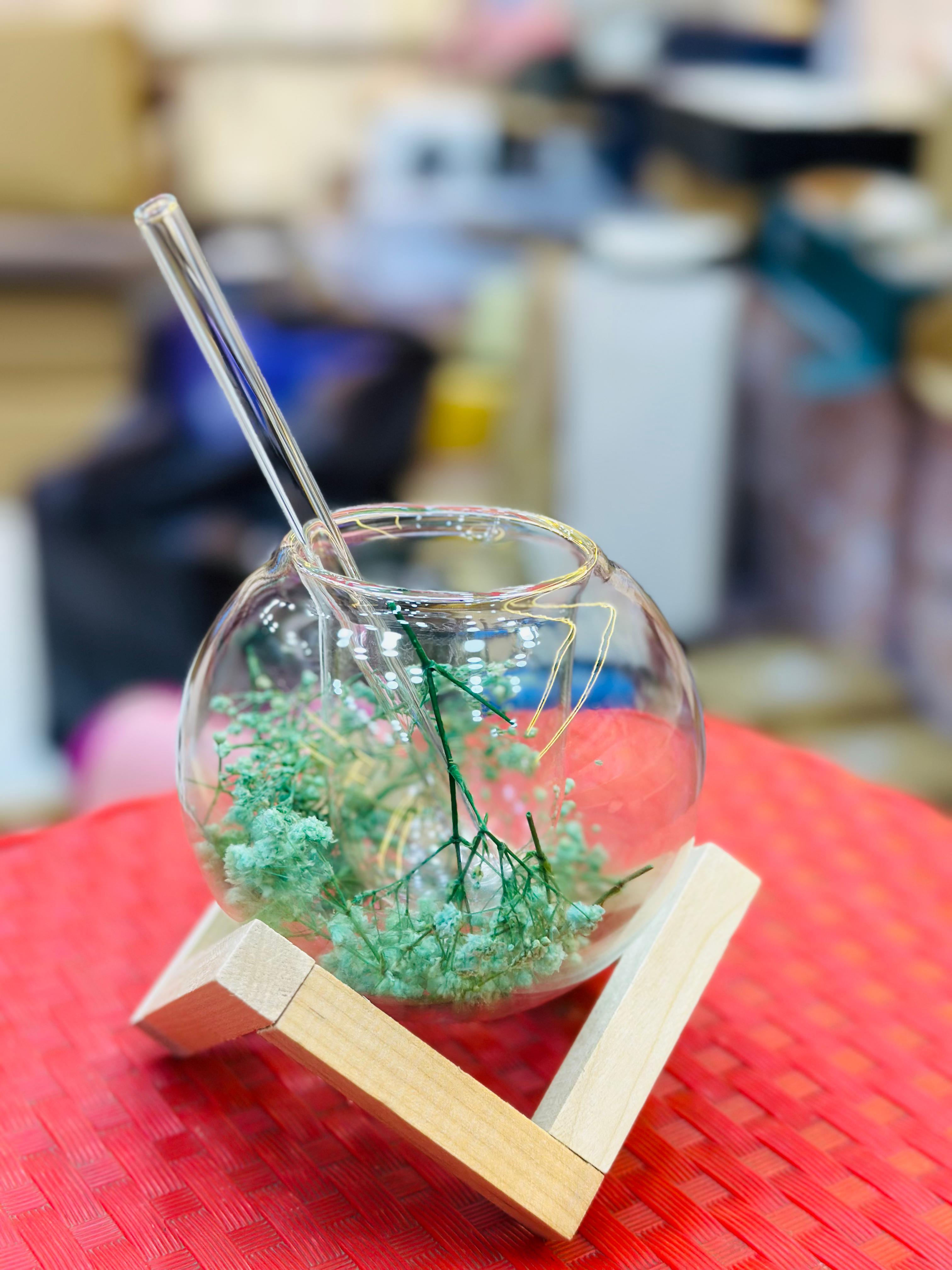 Preserved Sea Green Floral Globe with Wooden Stand | Calm & Minimal Aesthetic Décor