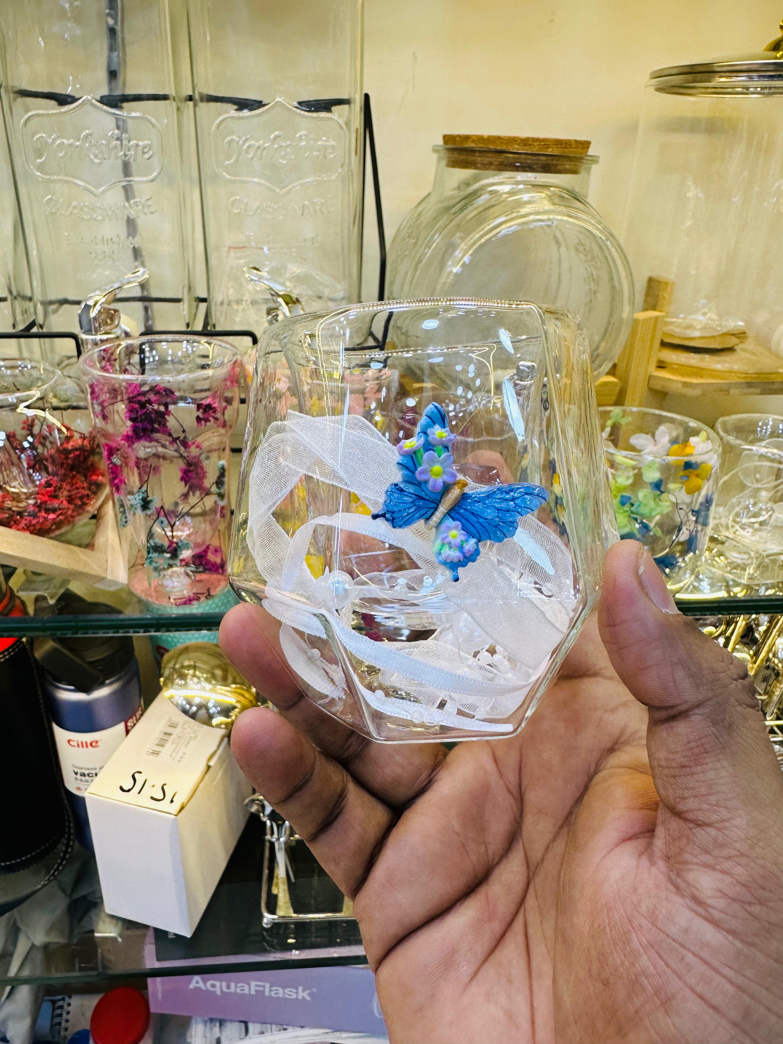 3D Butterfly & Flower Encased Glass Ornament | Handcrafted Decorative Gift Piece