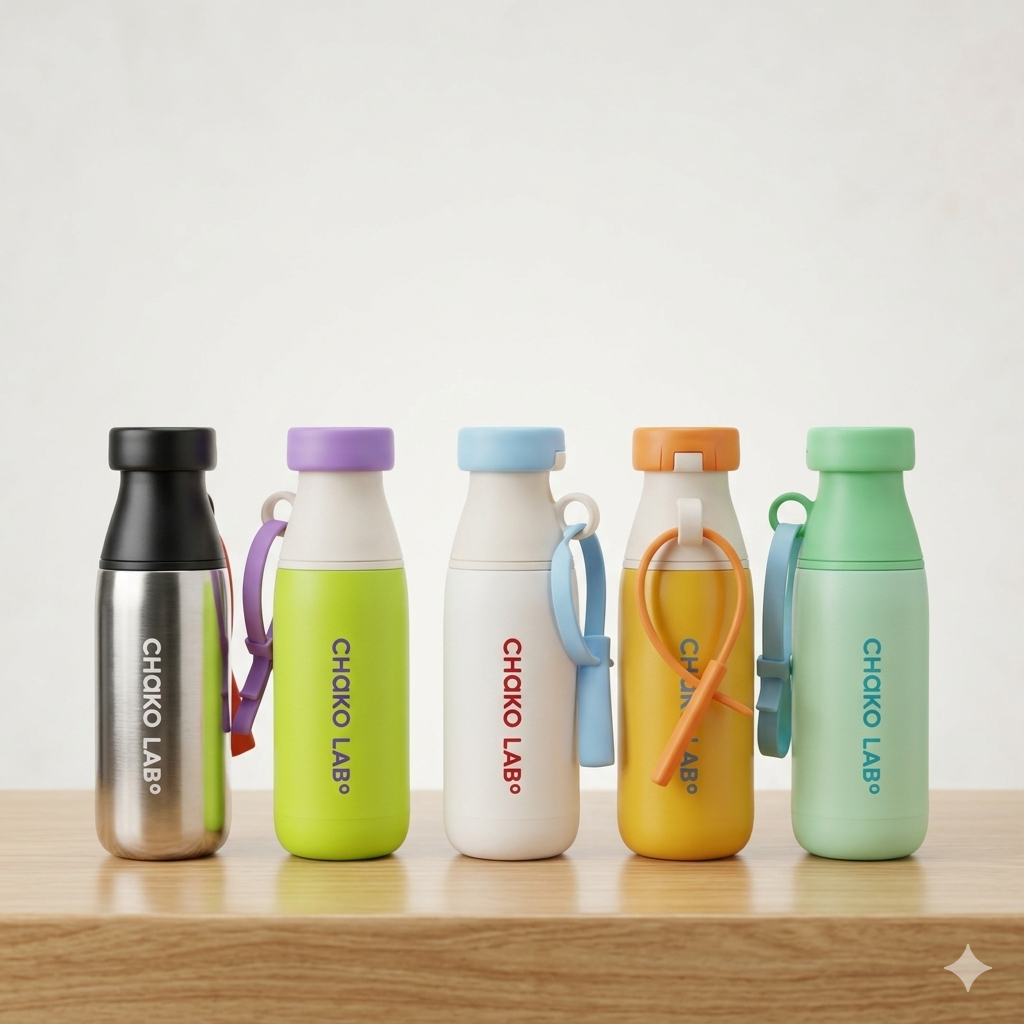 CHAKO LAB Portable Insulated Stainless Steel Water Bottle with Silicone Strap - 450ml