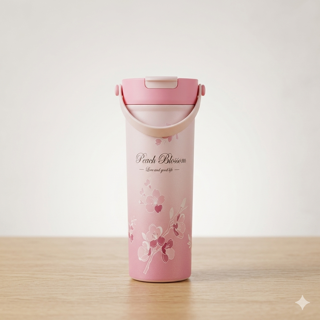 Kawaii Pastel Insulated Stainless Steel Thermos Flask with Flip-Top Lid & Handle