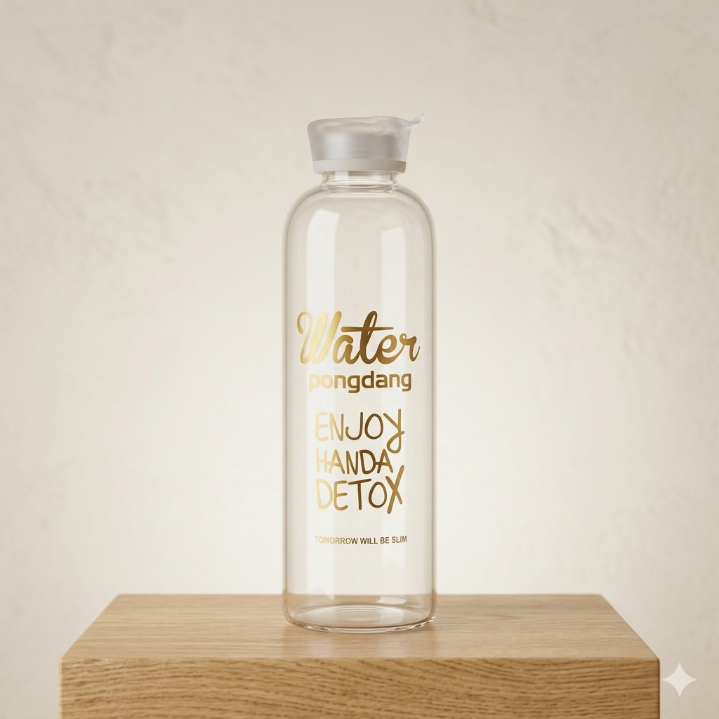 Premium Borosilicate Glass Detox Water Bottle with Golden "Enjoy Handa Detox