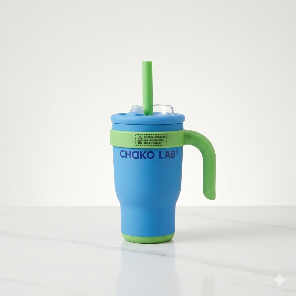 CHAKO LAB Chunky Travel Mug Insulated Tumbler with Handle and Straw (Cream & Crimson Red Edition) – 750ml