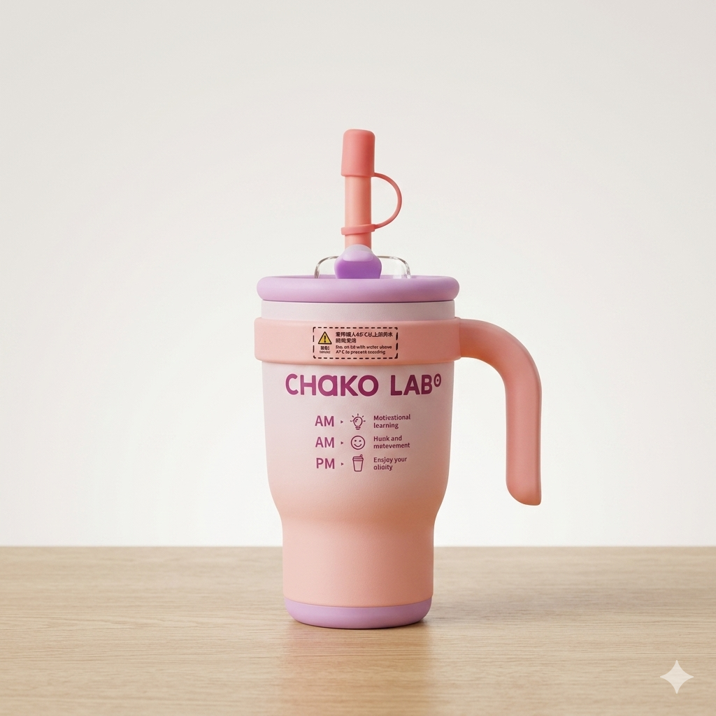 CHAKO LAB Chunky Travel Mug Insulated Tumbler with Handle and Straw (Cream & Crimson Red Edition) – 750ml