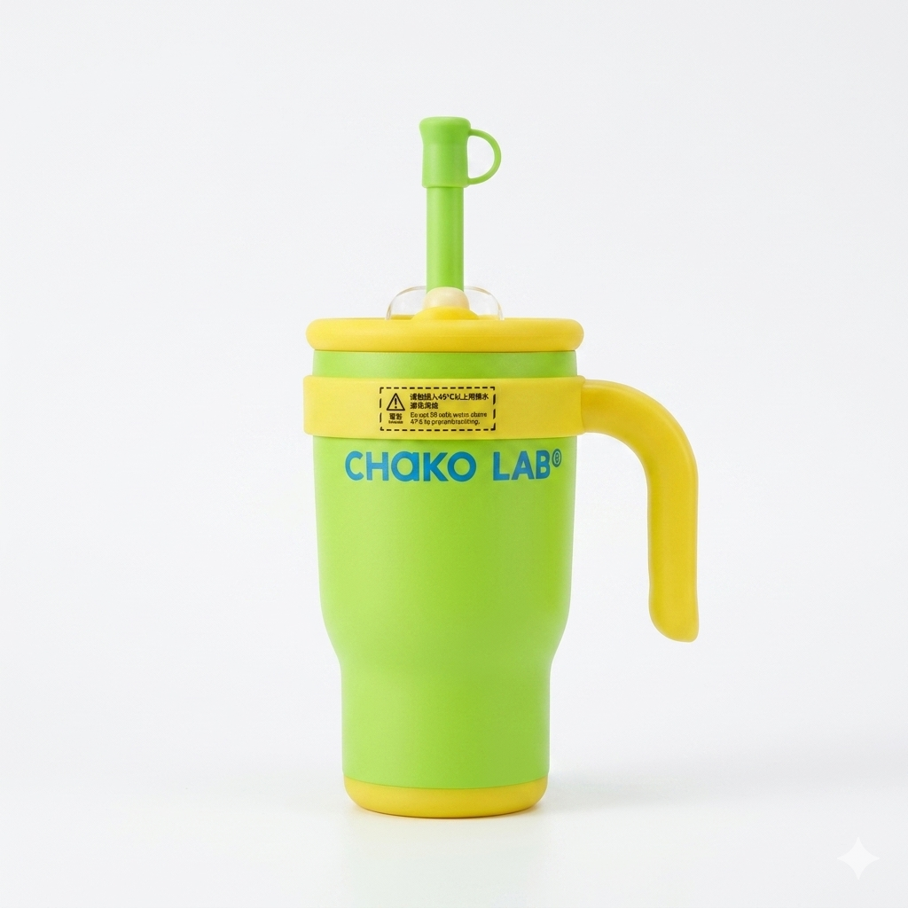 CHAKO LAB Chunky Travel Mug Insulated Tumbler with Handle and Straw (Cream & Crimson Red Edition) – 750ml