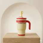 CHAKO LAB Chunky Travel Mug Insulated Tumbler with Handle and Straw (Cream & Crimson Red Edition) – 750ml