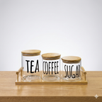 3-Piece Borosilicate Glass Tea, Coffee, and Sugar Canister Set with Airtight Bamboo Lids and Serving Tray