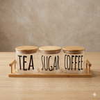 3-Piece Borosilicate Glass Tea, Coffee, and Sugar Canister Set with Airtight Bamboo Lids and Serving Tray