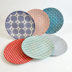 Danny Home 8-Inch Premium Ceramic Quarter Plate – Vibrant Blue Geometric Floral Mosaic Side Plate for Dessert, Salad, and Appetizers 6 pcs Set