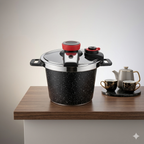 Uakeen Germany 6L Premium Granite Marble Coated Pressure Cooker (Model: VK-102) – Non-Stick Induction Base Die-Cast Aluminum Pressure Cooker with Multi-Lock Safety Lid
