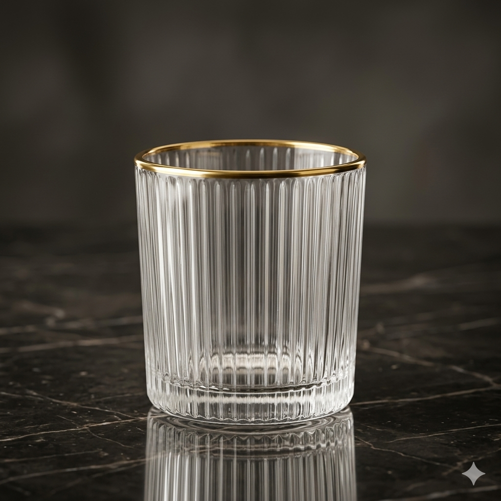 Luxury 300ml Vertical Line Textured Drinkware with 24K Hand-Painted Gold Rim (Set of 6)