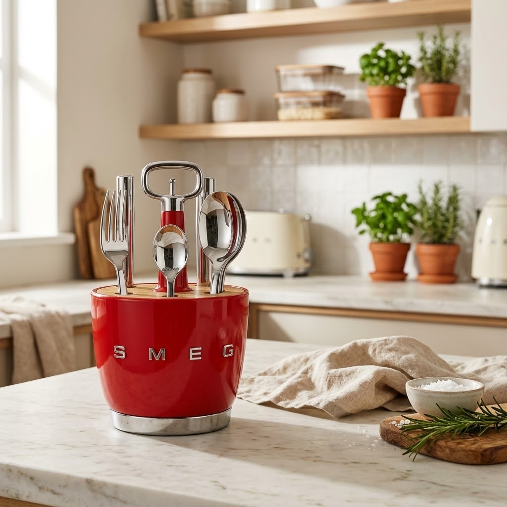 Smeg Cutlery Holder With 6 persons cutlery set