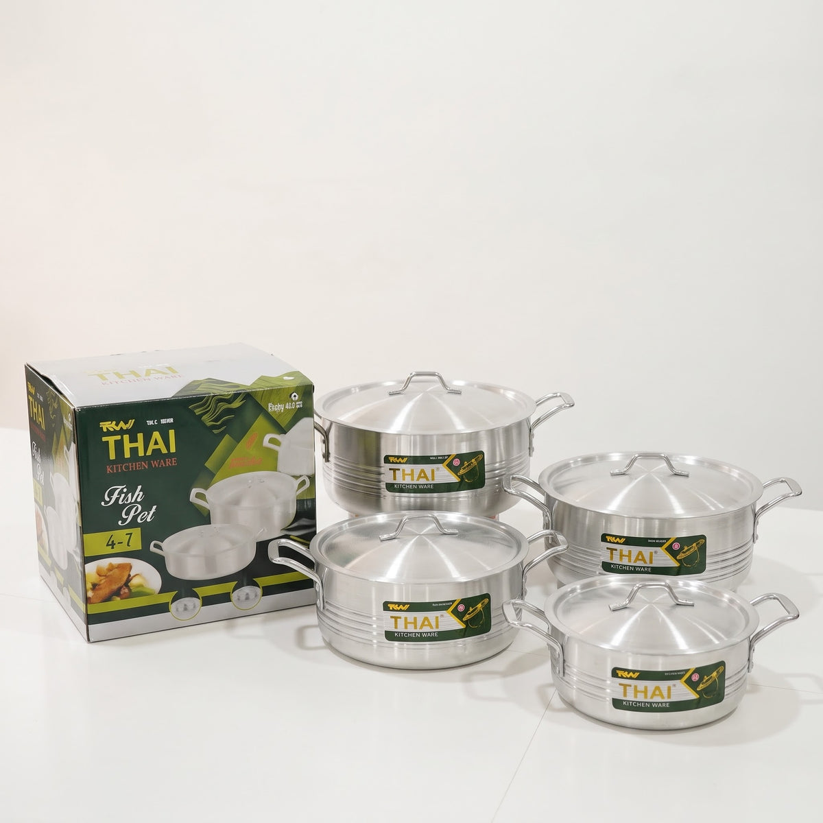Thai Kitchen Ware "Fish Pot" 4-Piece Aluminum Cooking Set.
