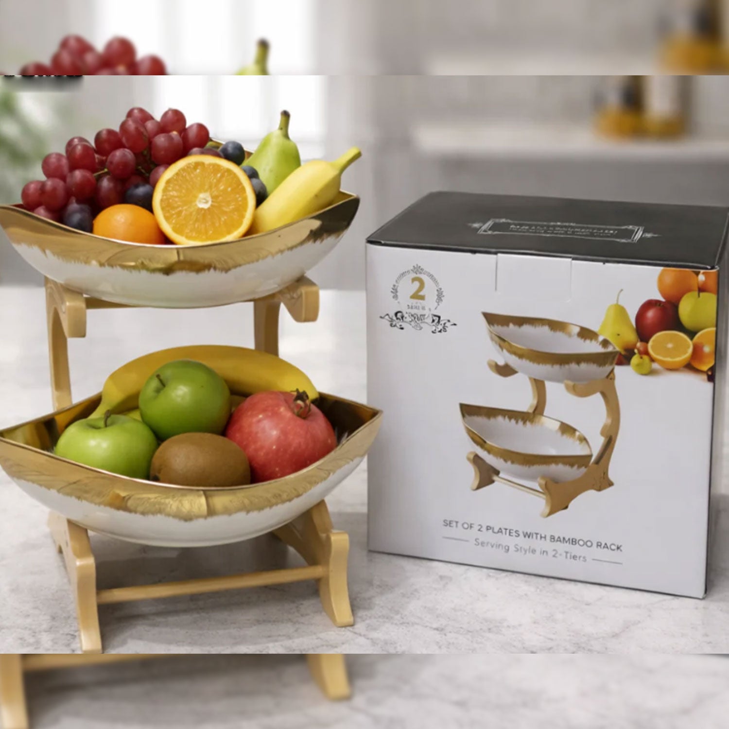 LUXURY 2-TIER CERAMIC FRUIT BOWL