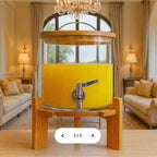 LUXURY GLASS BEVERAGE DISPENSER WITH WOODEN STAND
