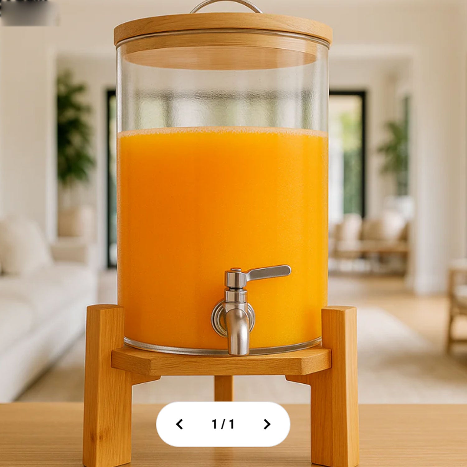 LUXURY GLASS BEVERAGE DISPENSER WITH WOODEN STAND