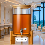LUXURY GLASS BEVERAGE DISPENSER WITH WOODEN STAND