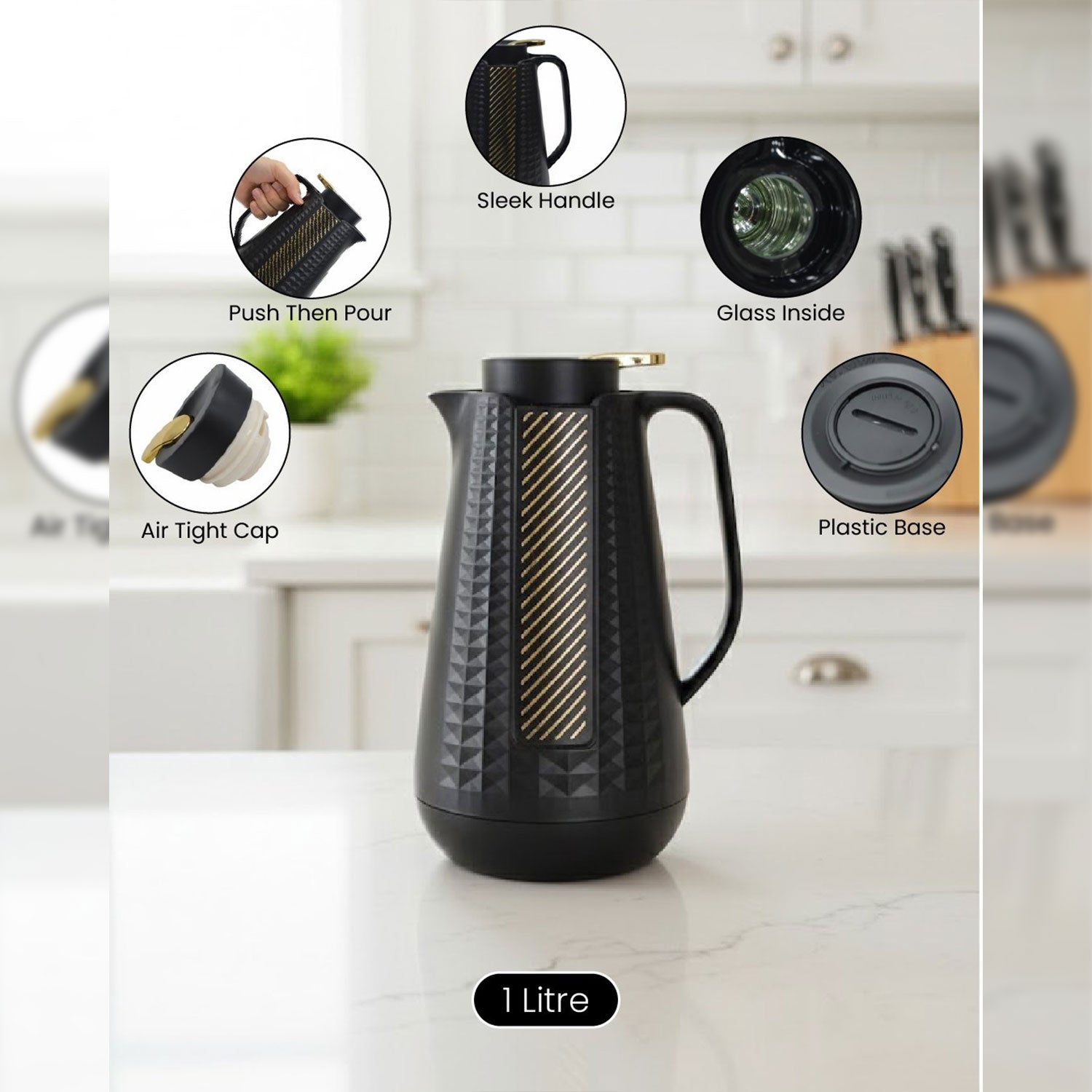 Luxury 1-Litre Geometric Texture Vacuum Flask Thermos