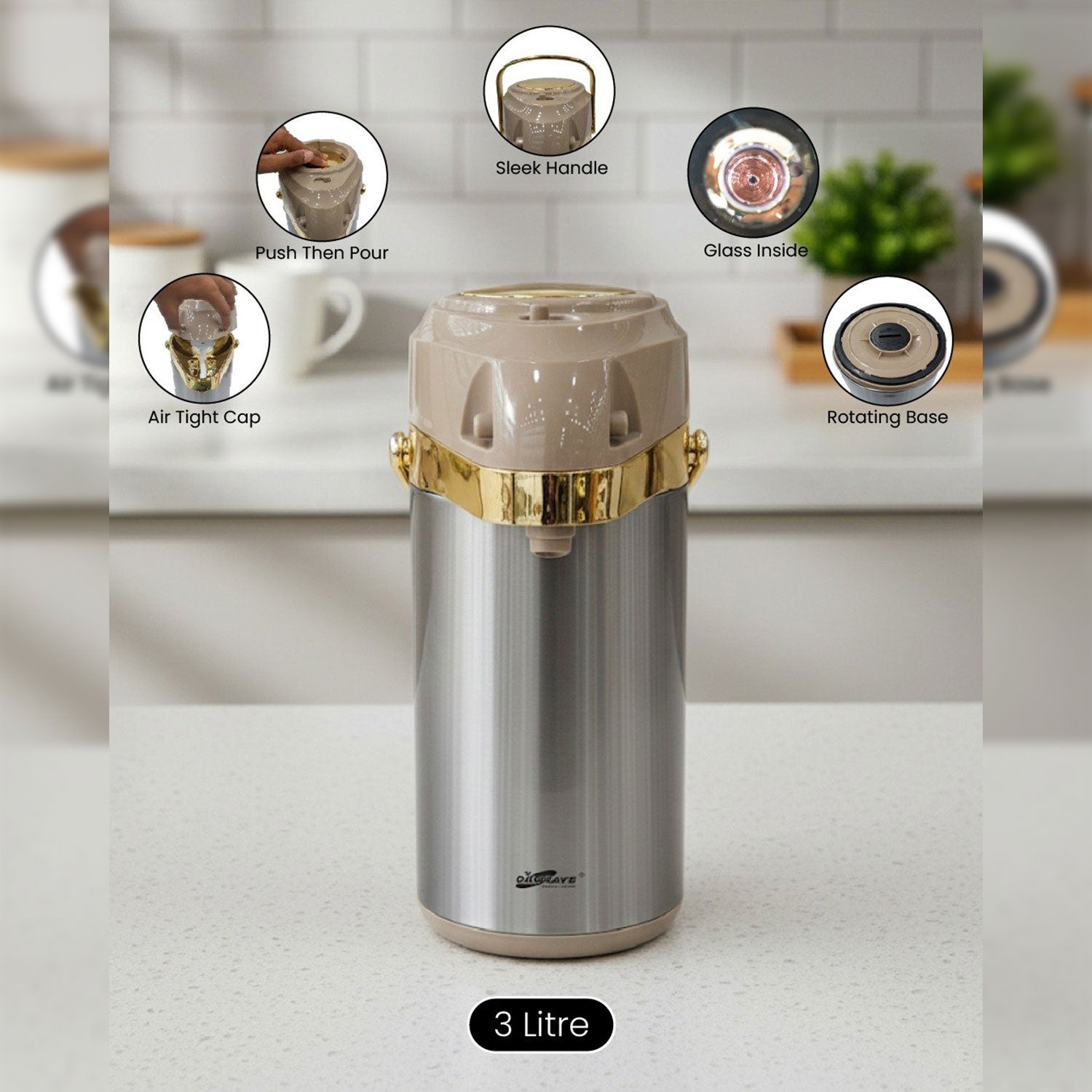 Luxury 3-Liter Stainless Steel & Gold Airpot Thermos