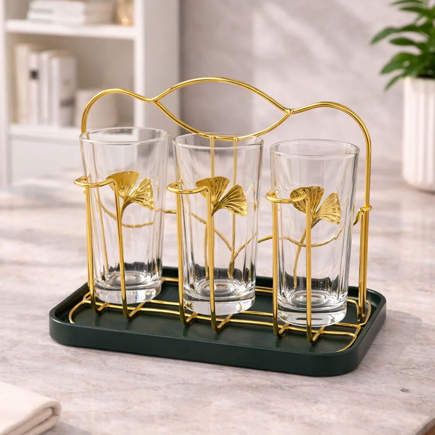 Premium Gold Glass Stand with Tray