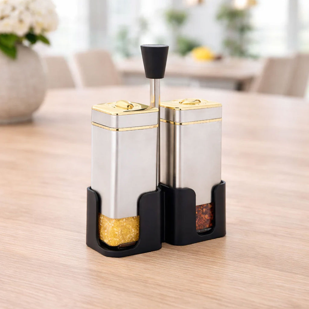 Salt & Pepper Dispenser Set with Stand