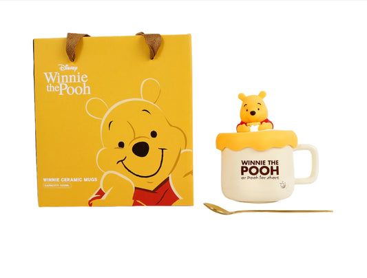 Disney Winnie the pooh porcelain mug with cute silicon lid & spoon | 3 Pieces set | 320ml