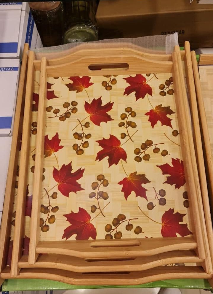 3 Pcs Wooden Tray Set