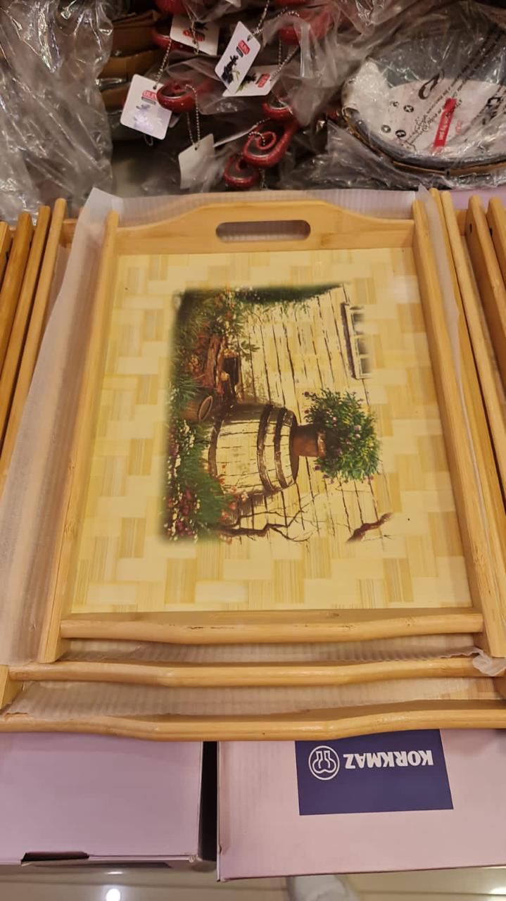 3 Pcs Wooden Tray Set