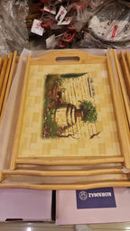 3 Pcs Wooden Tray Set