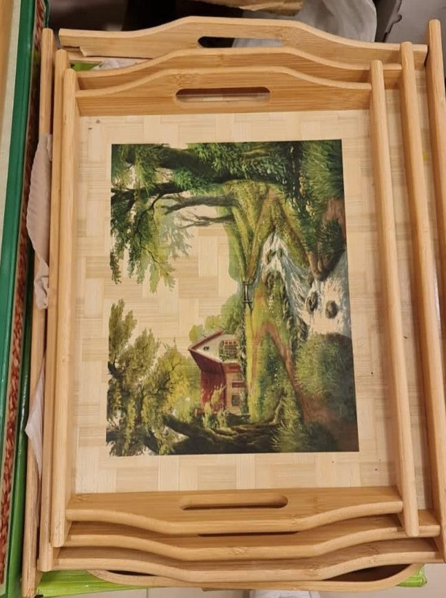 3 Pcs Wooden Tray Set