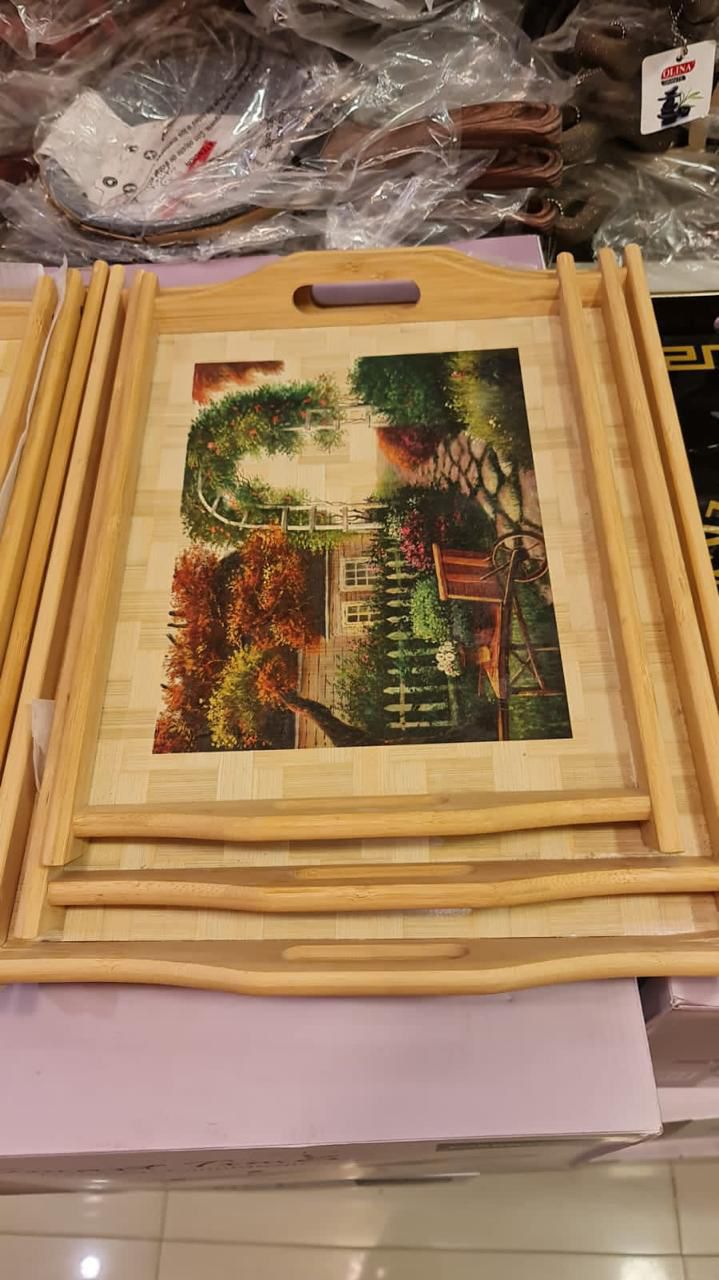3 Pcs Wooden Tray Set