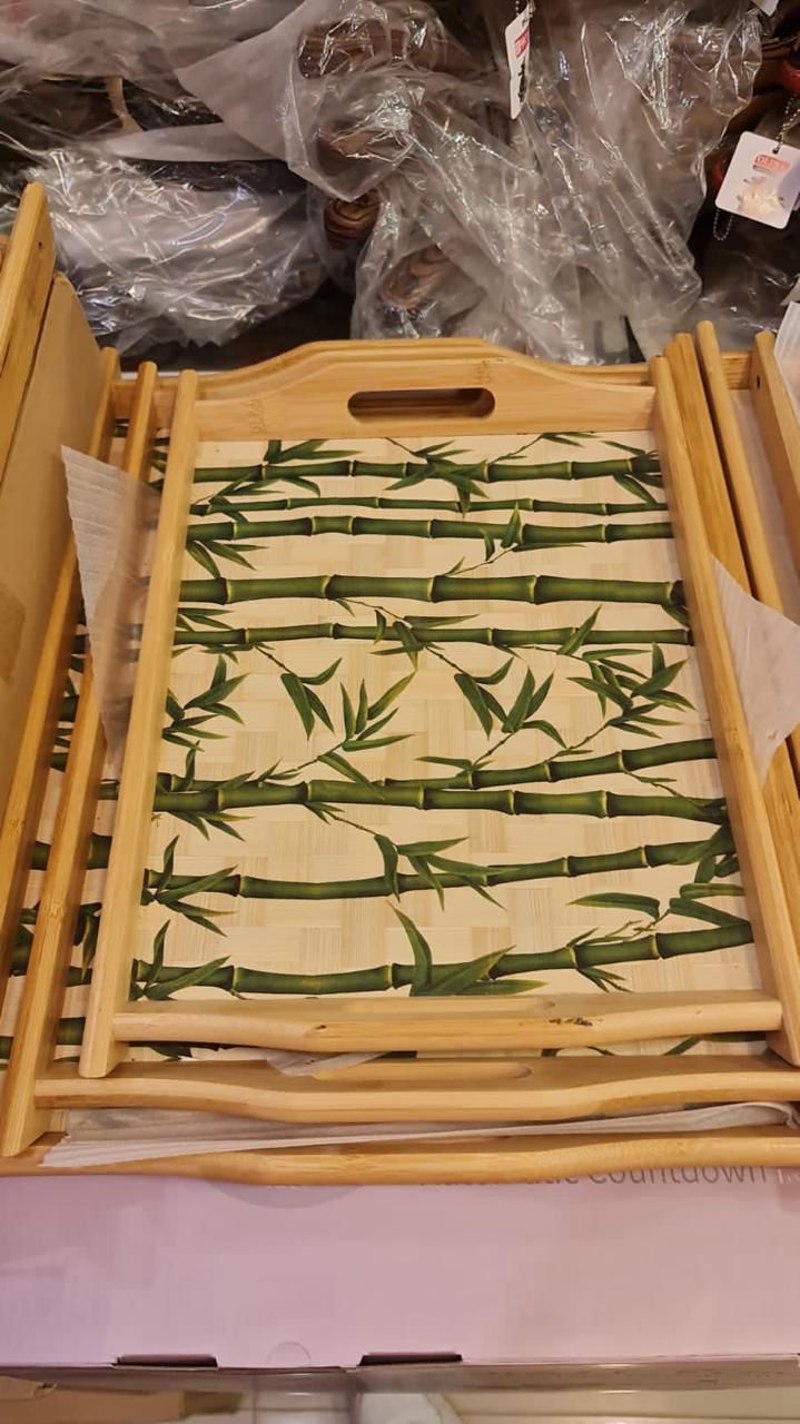 3 Pcs Wooden Tray Set