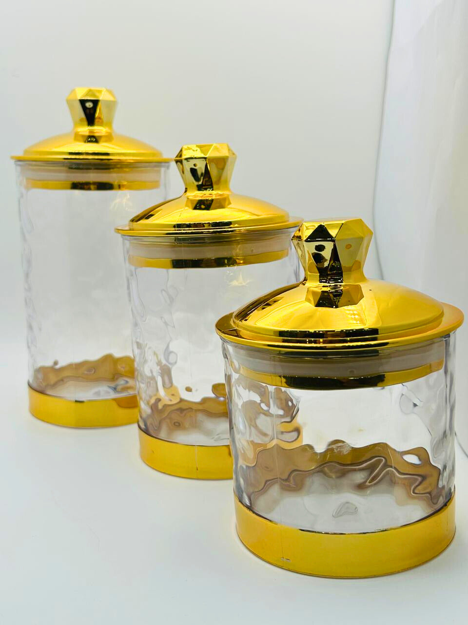 Textured Glass look Gold Banded Acrylic Container