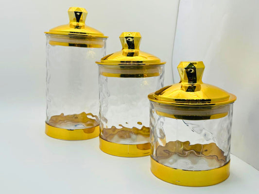 Textured Glass look Gold Banded Acrylic Container