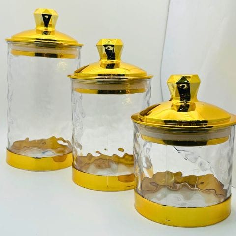Textured Glass look Gold Banded Acrylic Container