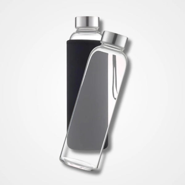 Clear glass water bottle with sleeves