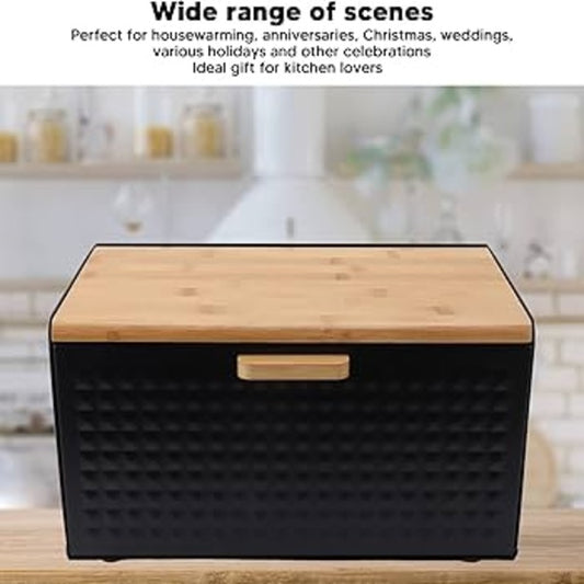 Haus Roland stainless steel bread box with wooden top
