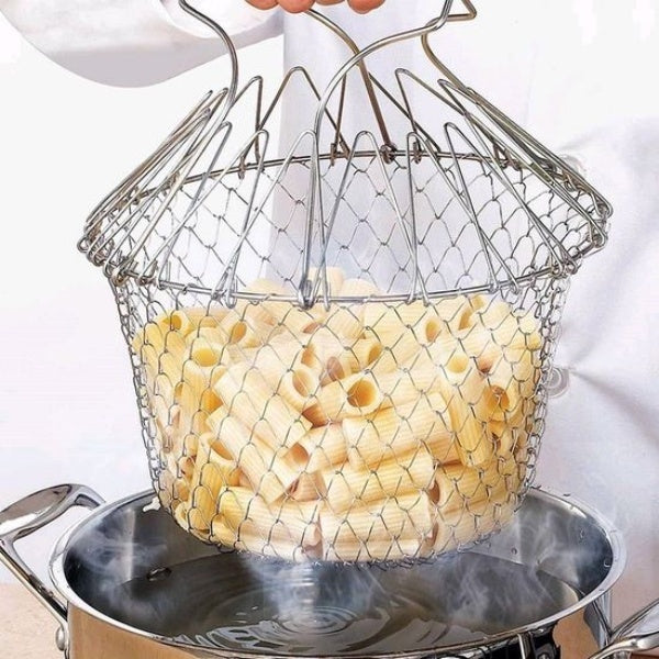 Foldable multifunctional stainless steel stainer frying colander net skimmer fryer basket