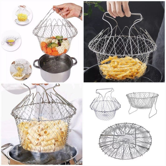 Foldable multifunctional stainless steel stainer frying colander net skimmer fryer basket