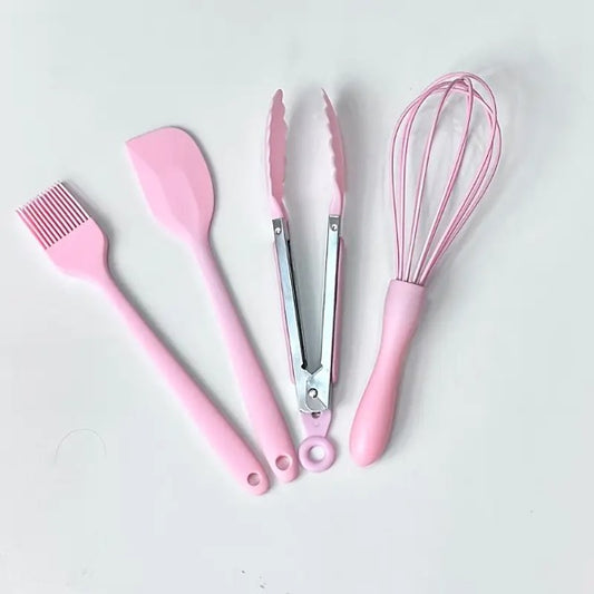 4pcs silicon kitchen utensils set . spetula,oil brush,food clipper and whisk