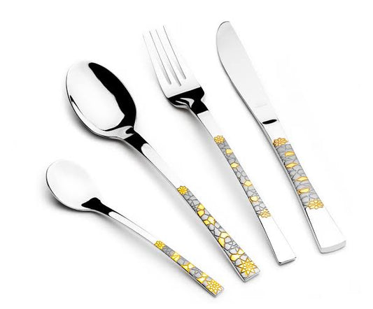 Arshia stainless steel silver and gold cutlery set