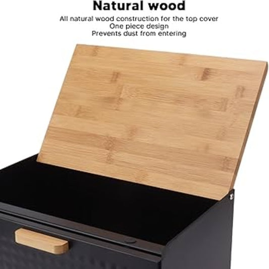 Haus Roland stainless steel bread box with wooden top