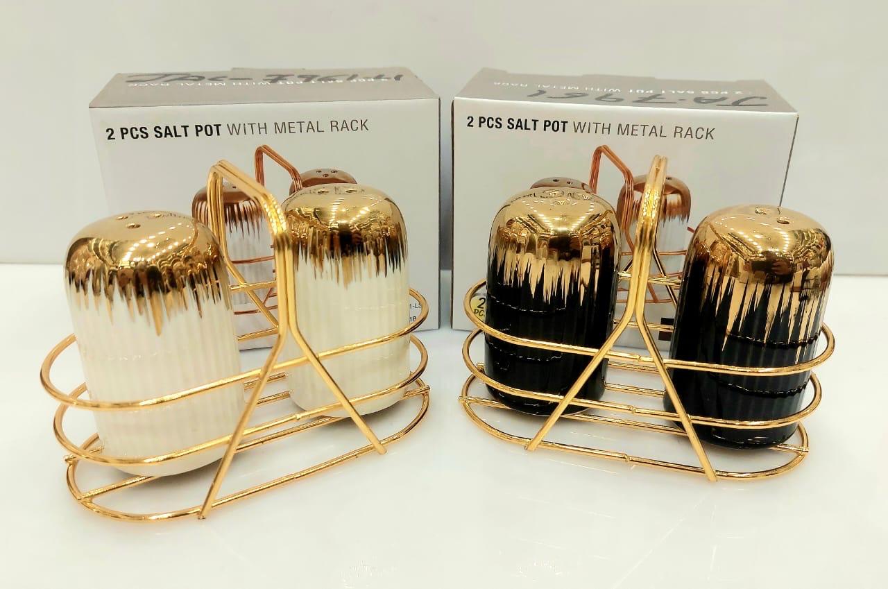 2 pcs salt pot with Metal rack