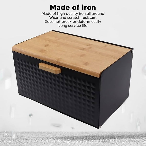 Haus Roland stainless steel bread box with wooden top