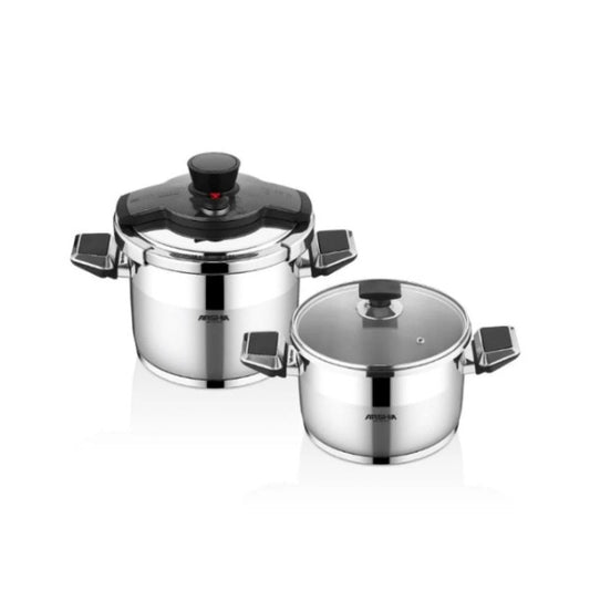 Arshia premium twin pressure cooker 4L+6L non stick with aluminium base grey