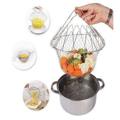 Foldable multifunctional stainless steel stainer frying colander net skimmer fryer basket