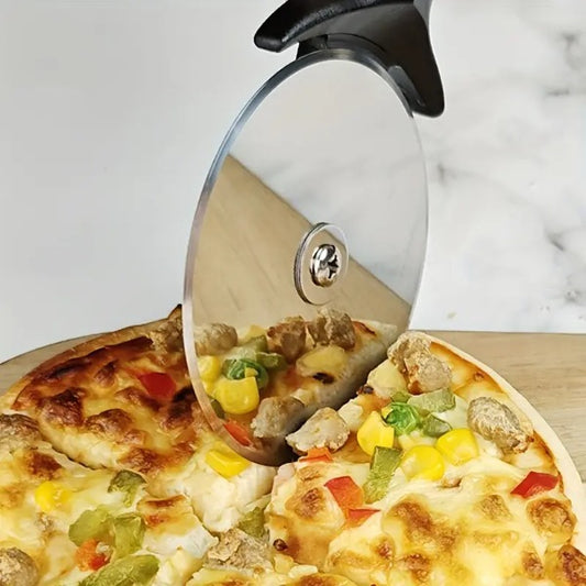 Stainless steel pizza cutter wheel with comfort grip handle for better cutting