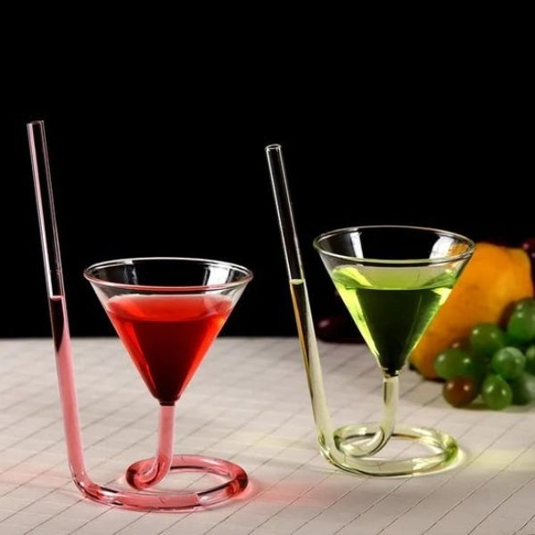 Spiral straw cocktail glass