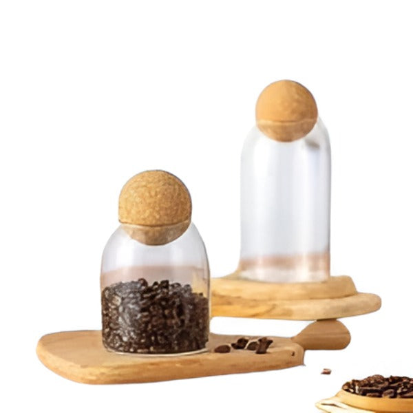 Glass jars with bambo bowl lid