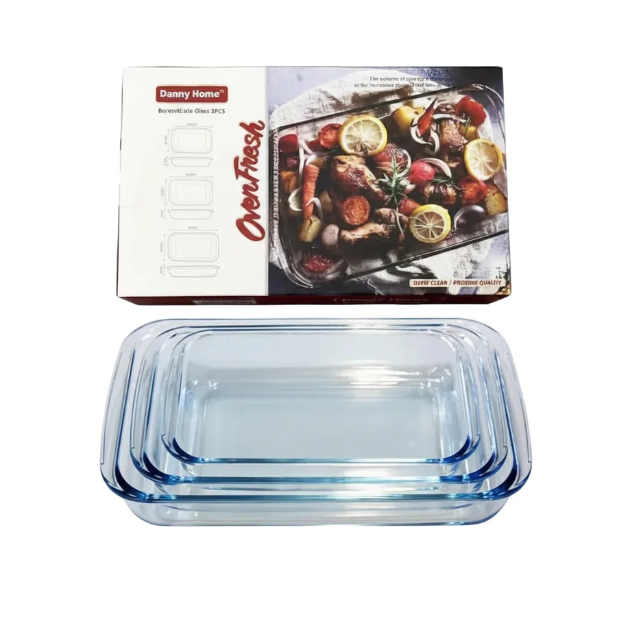 Glass 3Pcs Dish Set (1,2.2,3L) 4c