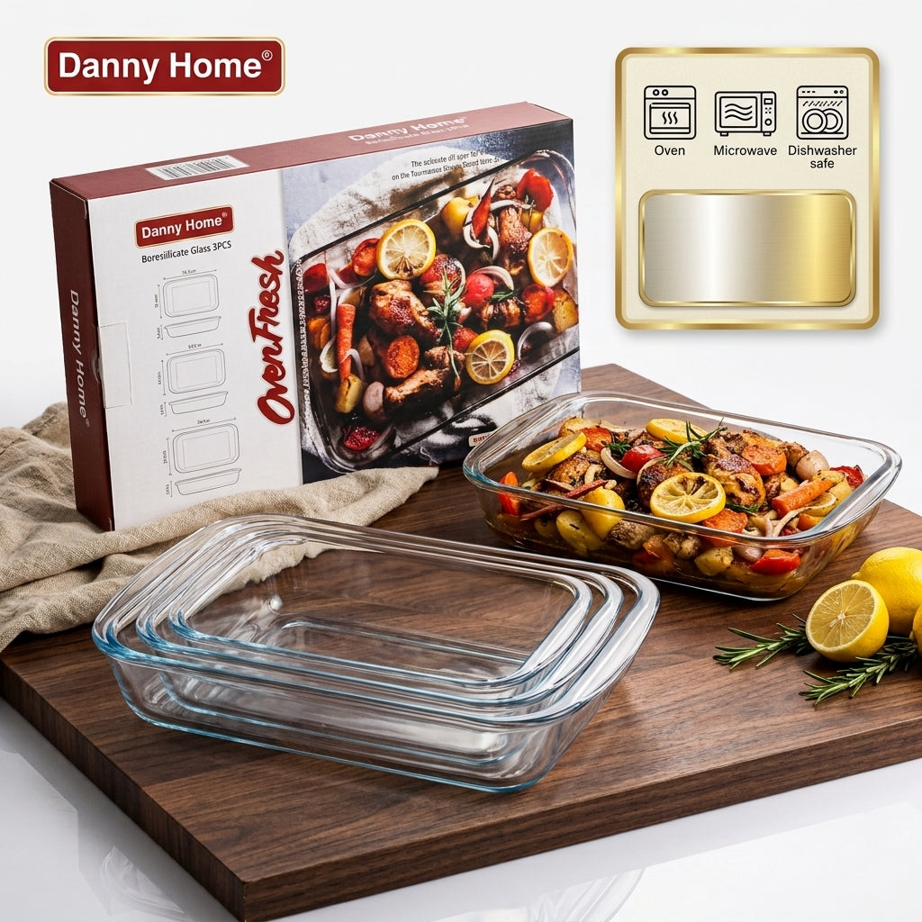 Glass 3Pcs Dish Set (1,2.2,3L) 4c